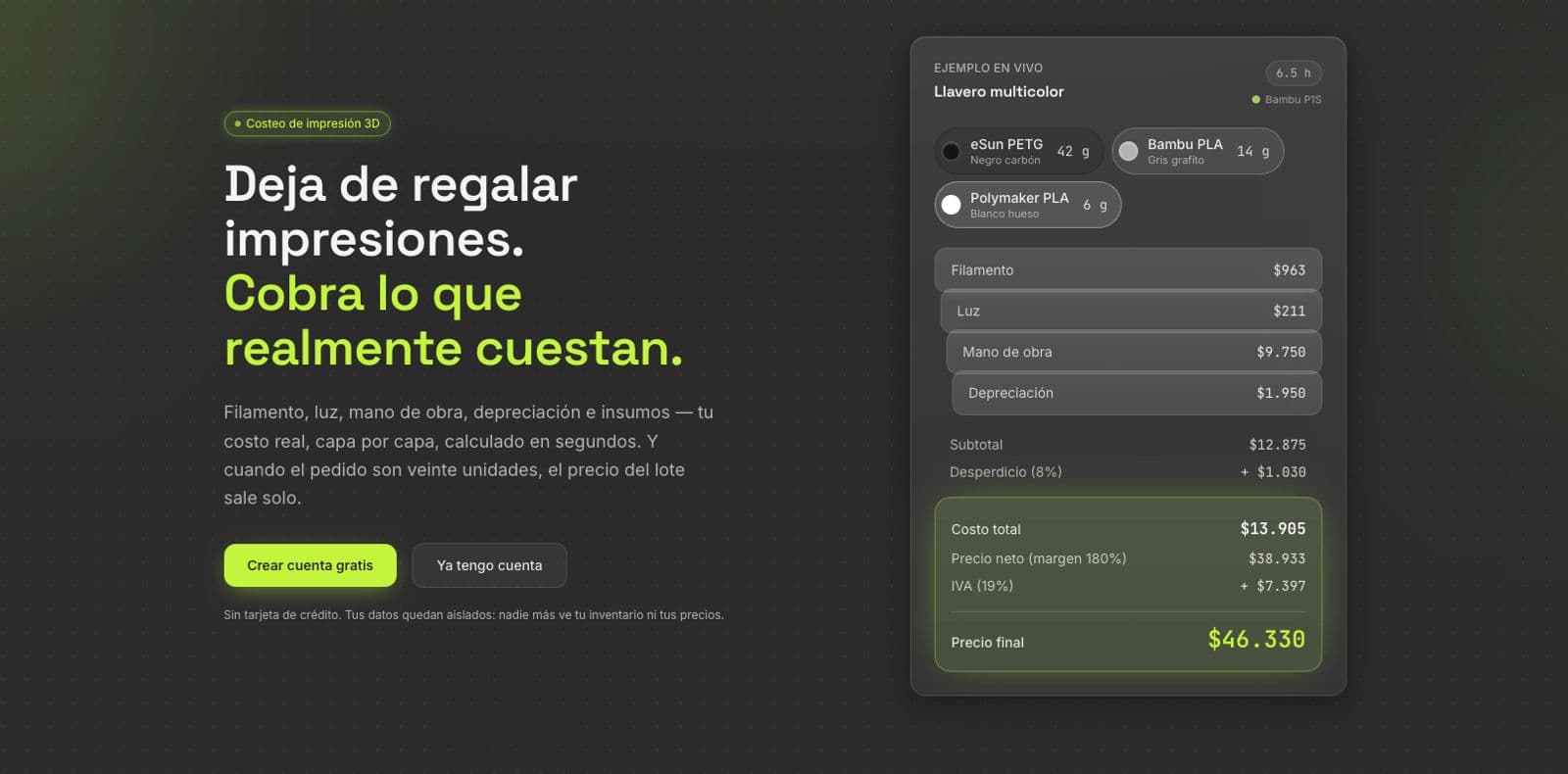Portada de Calculadora de costos de impresión 3D